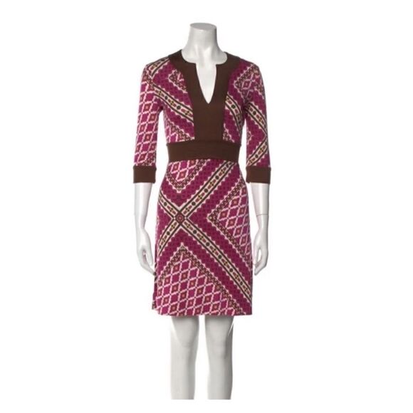 Tory Burch 100% Silk Tunic Pink Geometric Design Dress Size M - Picture 1 of 10